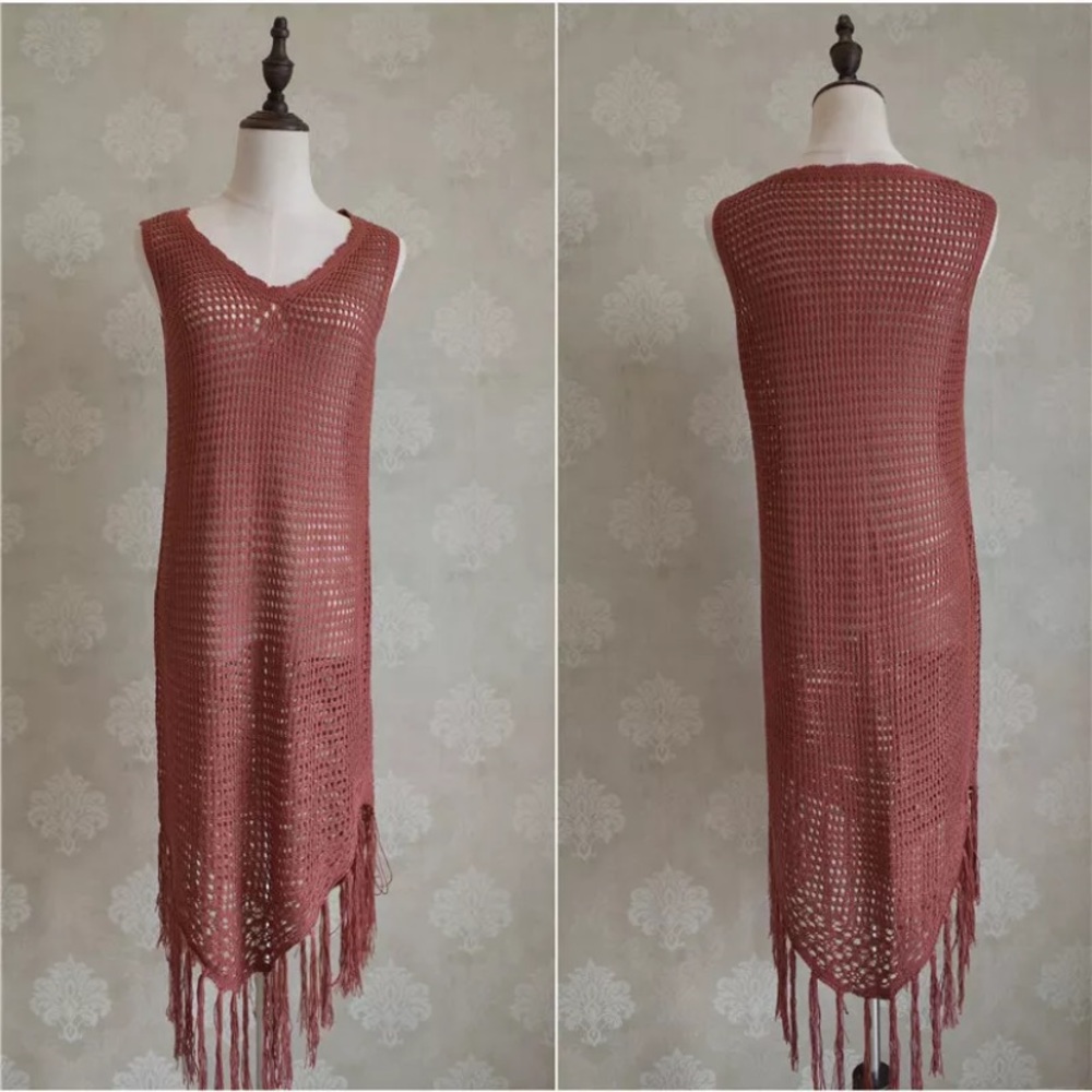SOLD OUT CLEARANCE Boho Rust Handmade Crochet Beach Coverup Tunic - Picture 2 of 6